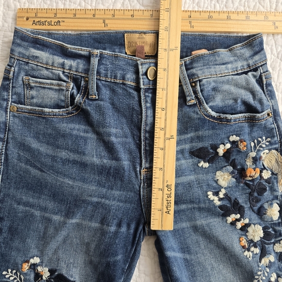 Driftwood Jackie Mid Rise Skinny Embroidered Bird Blue Jeans Size 25 - Picture 14 of 15